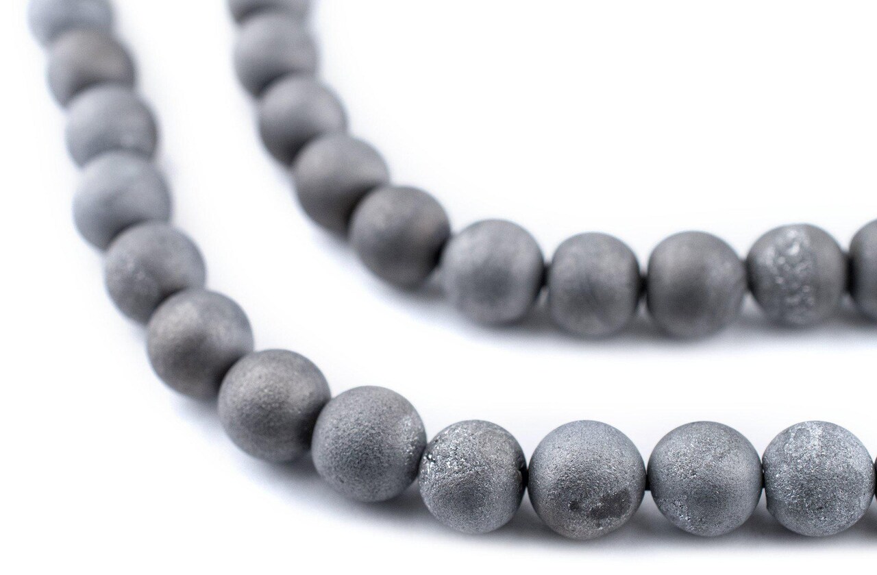 The Bead Chest Silver Round Druzy Agate Beads (8mm): Organic Gemstone Round Spherical Energy Stone Healing Power Crystal for Jewelry Bracelet Mala Necklace Making